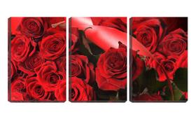 Quadro canvas 55x110 fita e rosas vermelhas