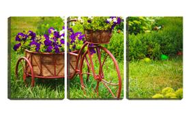 Quadro canvas 55x110 flores azuis no jardim