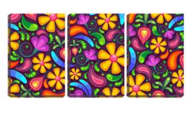 Quadro canvas 55x110 flores coloridas desenho arte