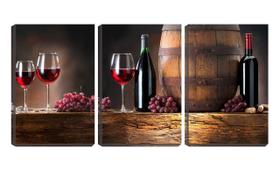 Quadro canvas 55x110 garrafas e barril de vinho vintage - Crie Life