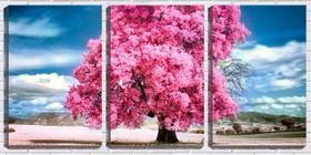 Quadro canvas 55x110 grande árvore flores rosas - Crie Life