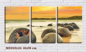 Quadro canvas 55x110 pedras vintage na praia