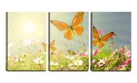 Quadro canvas 55x110 quatro borboletas nas flores