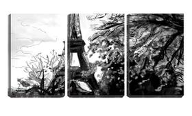 Quadro canvas 55x110 torre Eiffel rabiscos pb - Crie Life