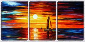 Quadro canvas 55x110 veleiros no mar arte expressionista