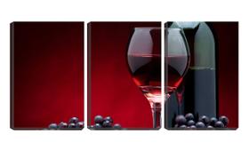 Quadro canvas 55x110 vinho e taça fundo vermelho