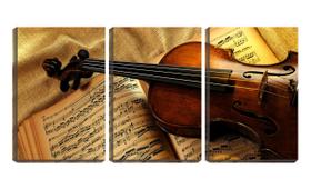 Quadro canvas 55x110 violino sobre partituras
