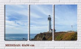 Quadro canvas 68x126 farol e casinha nas pedras