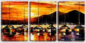 Quadro canvas 68x126 veleiros ao pôr do sol arte