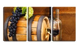 Quadro canvas 68x126 vinho tinto no barril e uvas