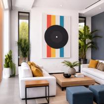 Quadro Canvas Abstrato Disco Vinil 60x40cm Mold Preta