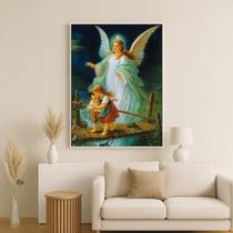 Quadro Canvas Anjo Da Guarda E Crianças 70X50Cm Mold Branca
