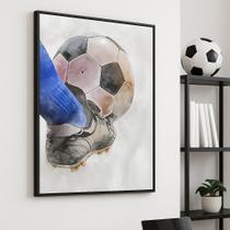 Quadro Canvas Aquarela Futebol Chute Mold.Branca Tam:90x60cm