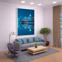 Quadro Canvas Azul Cidade 90x60cm Mold Branca