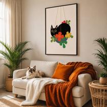 Quadro Canvas Black Cat Art 70x50cm Mold Branca