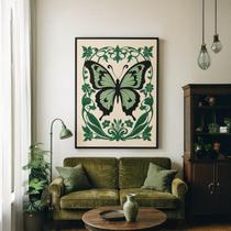 Quadro Canvas Borboleta Verde Art Noveau 40X30 Mold Branca