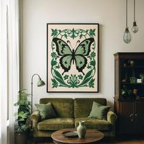 Quadro Canvas Borboleta Verde Art Noveau 40x30 Mold Branca