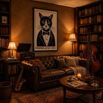Quadro Canvas Cat Jazz Day 40x30cm Mold Branca