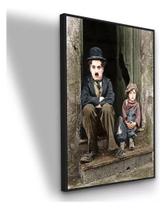 Quadro Canvas Charlie Chaplin Filme The Kid 90x60 C Moldura Moldura Preta