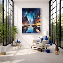 Quadro Canvas Cidade Azul 90x60cm Mold Preta