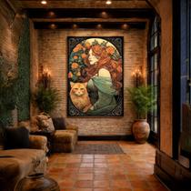 Quadro Canvas Cigana com Gato 90x60cm Mold Preta Quadro Canvas Cigana com Gato 90x60cm Mold Preta
