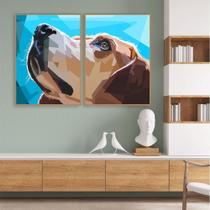 Quadro Canvas Decorativo para Sala 2 Telas Cachorro Geométrico 90x70