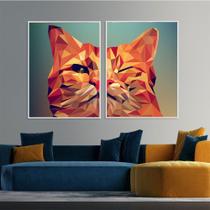 Quadro Canvas Decorativo para Sala 2 Telas Gato Geométrico 90x60 Quadro Canvas Decorativo para Sala 2 Telas Gato Geométrico 90x60