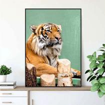 Quadro Canvas Decorativo para Sala Tigre Observador 90x60 Quadro Canvas Decorativo para Sala Tigre Observador 90x60