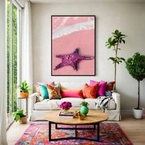 Quadro Canvas Estrela do Mar Roxa 90x60cm Mold Preta Quadro Canvas Estrela do Mar Roxa 90x60cm Mold Preta