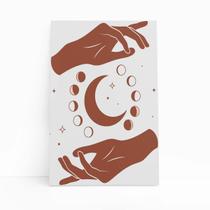 Quadro Canvas Fases Da Lua Astros Mãos Minimalista 60X40Cm