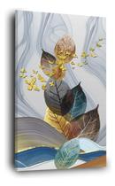 Quadro Canvas Folhagem Colorida Borboletas Douradas 90x60