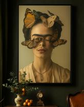 Quadro Canvas Frida Com Borboletas-Mold.Preta Tamanho:70x50cm Quadro Canvas Frida Com Borboletas-Mold.Preta Tamanho:70x50cm