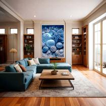 Quadro Canvas Fundo do Mar Conchas Azul 90x60cm Mold Preta Quadro Canvas Fundo do Mar Conchas Azul 90x60cm Mold Preta
