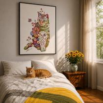 Quadro Canvas Garden Cat 90x60cm Mold Branca