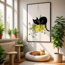 Quadro Canvas Gatinho Florido 70x50cm Mold Preta Quadro Canvas Gatinho Florido 70x50cm Mold Preta