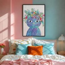Quadro Canvas Gato Coroa De Flores 90x60cm Mold Branca Quadro Canvas Gato Coroa De Flores 90x60cm Mold Branca