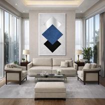Quadro Canvas Geométrico Azul e Prata 60x40cm Mold Branca Quadro Canvas Geométrico Azul e Prata 60x40cm Mold Branca