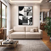 Quadro Canvas Geométrico Preto Branco 70x50cm Mold Preta Quadro Canvas Geométrico Preto Branco 70x50cm Mold Preta