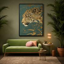 Quadro Canvas Leopardo Dourado 90x60cm Mold Preta