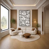 Quadro Canvas Line Art Rostos P&B 70x50cm Mold Branca