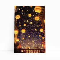 Quadro Canvas Noite Balões Gatos Arte Decorativo 60X40Cm
