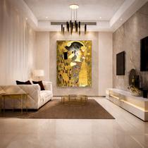Quadro Canvas O Beijo de Gustav Klimt 70x50cm Mold Branca