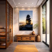 Quadro Canvas Pedras Por Sol Praia 70x50cm Mold Branca Quadro Canvas Pedras Por Sol Praia 70x50cm Mold Branca