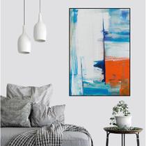 Quadro Canvas Pint Ab. Tons Branco Azul e Laranja 90x70 Quadro Canvas Pint Ab. Tons Branco Azul e Laranja 90x70