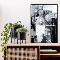 Quadro Canvas Pintura Abstrata P&b 90x60
