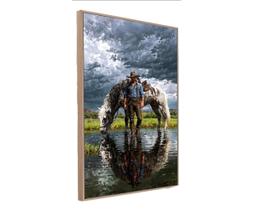 Quadro Canvas Pintura Cowboy Faroeste 90x60 Com Moldura Moldura Carvalho