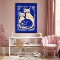Quadro Canvas Retro Cat Trio Poster 90x60cm Mold Branca