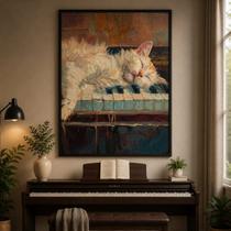 Quadro Canvas Sleepy Cat 40x30cm Mold Preta