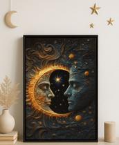 Quadro Canvas Sol e Lua Em Harmonia - Eclipse-Mold.Preta Tamanho:40x30cm