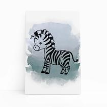 Quadro Canvas Zebra Desenho Animais Cinza Infantil 60X40Cm